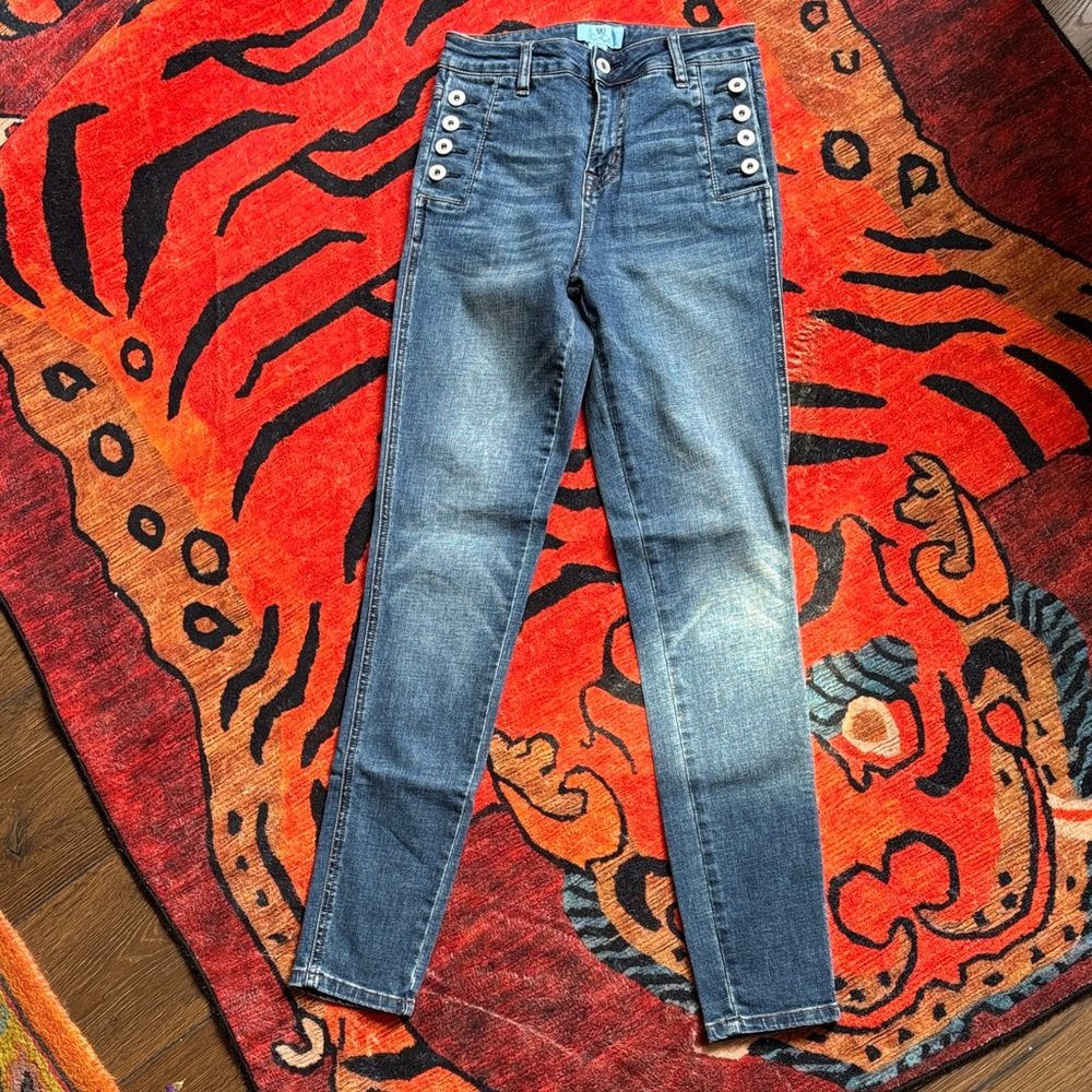 CeCe Blue Denim Jeans with Button Detail